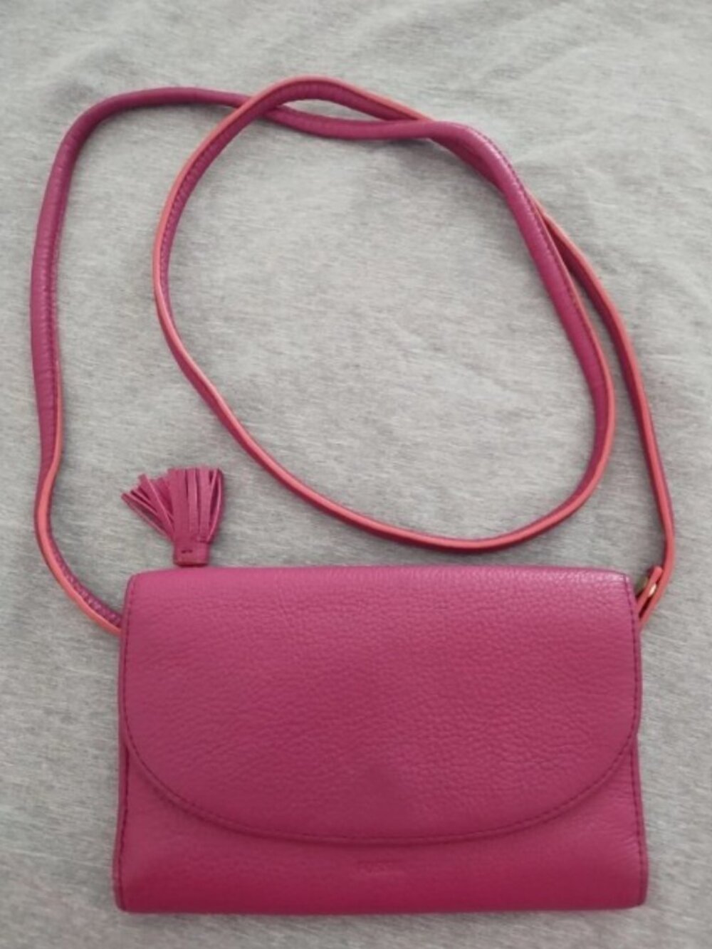 Fossil Sophia Leather Raspberry Wallet Tassel Purse Crossbody